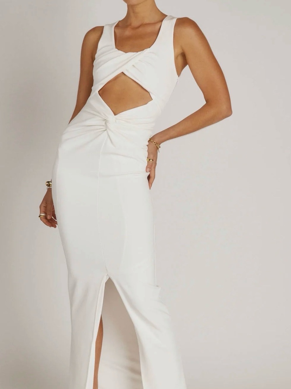 SNDYS White Cutout Twist Maxi Dress